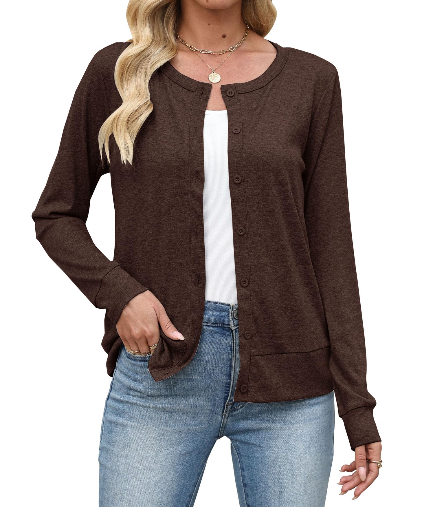 Womens Lightweight Cardigan Sweaters Long Sleeve Button Down Open Front Short Cardigan Spring Summer