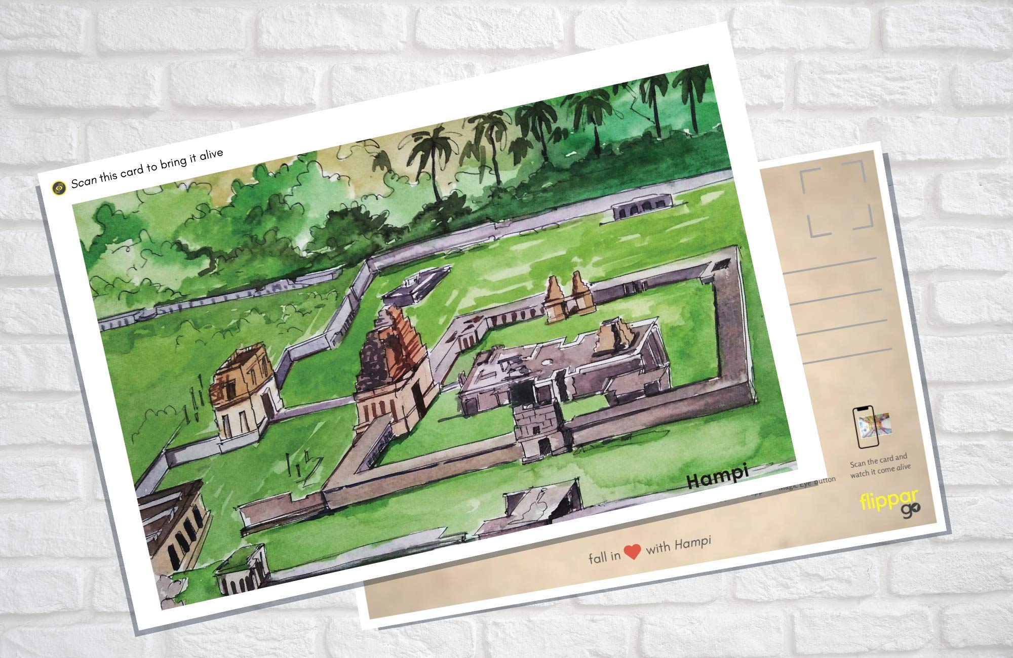 FlippAR Hampi postcards covering iconic places, interactive augmented reality. UNESCO Heritage Site (Pack of 8)…