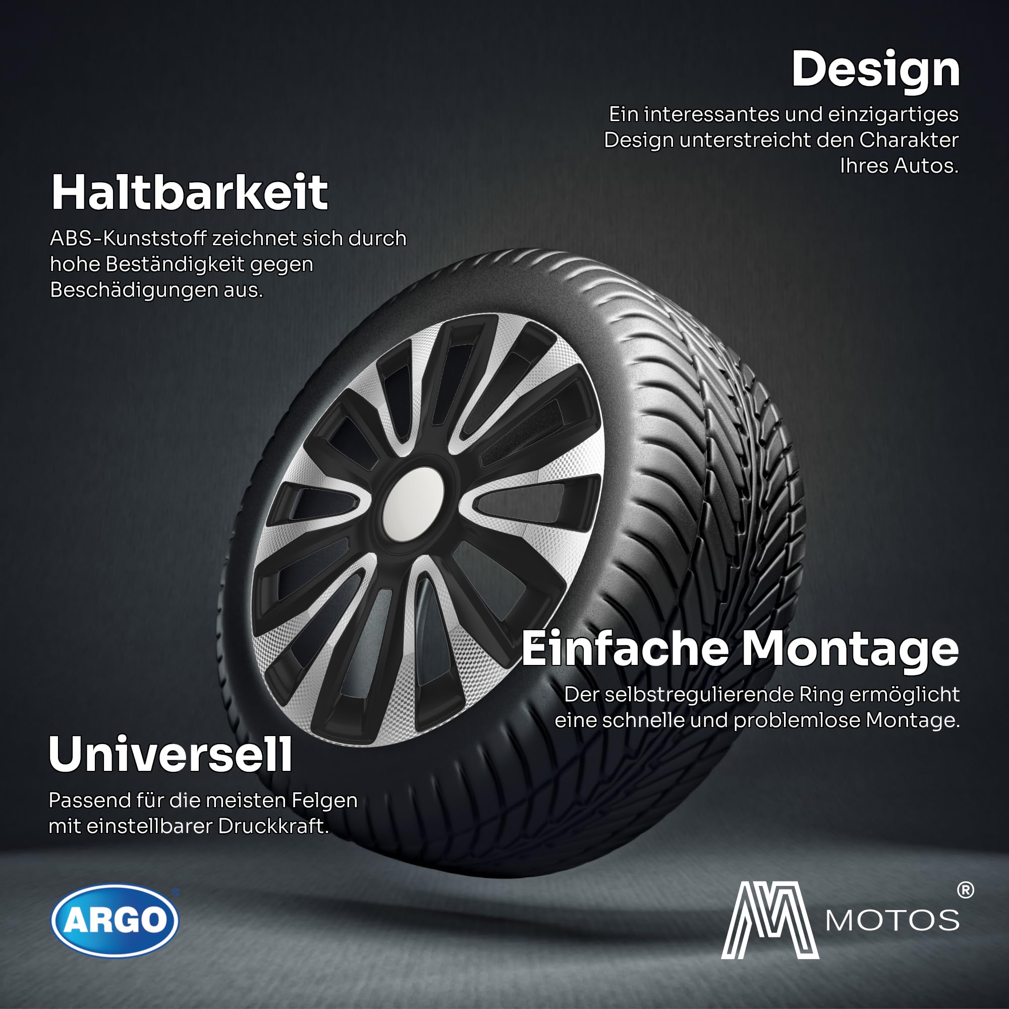 Copricerchi M MOTOS Da 16 Pollici - Set Di 4 Pezzi Antifessurazione, Super Leggeri E Facili Da Montare Senza Attrezzi!