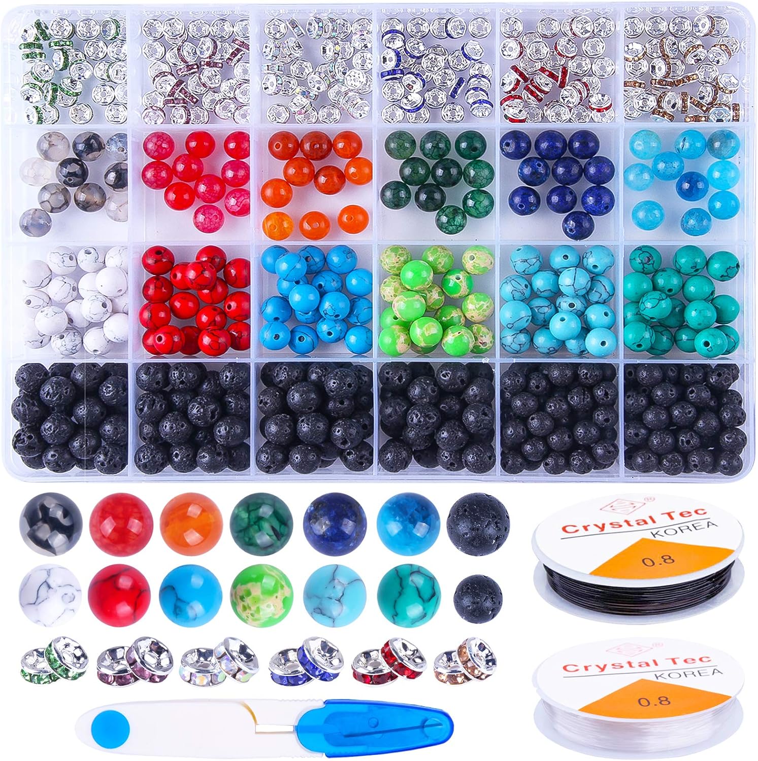 Fishdown 560 Pcs Natural Stone Healing Beads Lava - Natural Gemstone Beads Volcanic Stone Loose Beads Assortment Spacer Beads for Necklace Bracelets Jewelry Making DIY Kit Natural Stone-kit