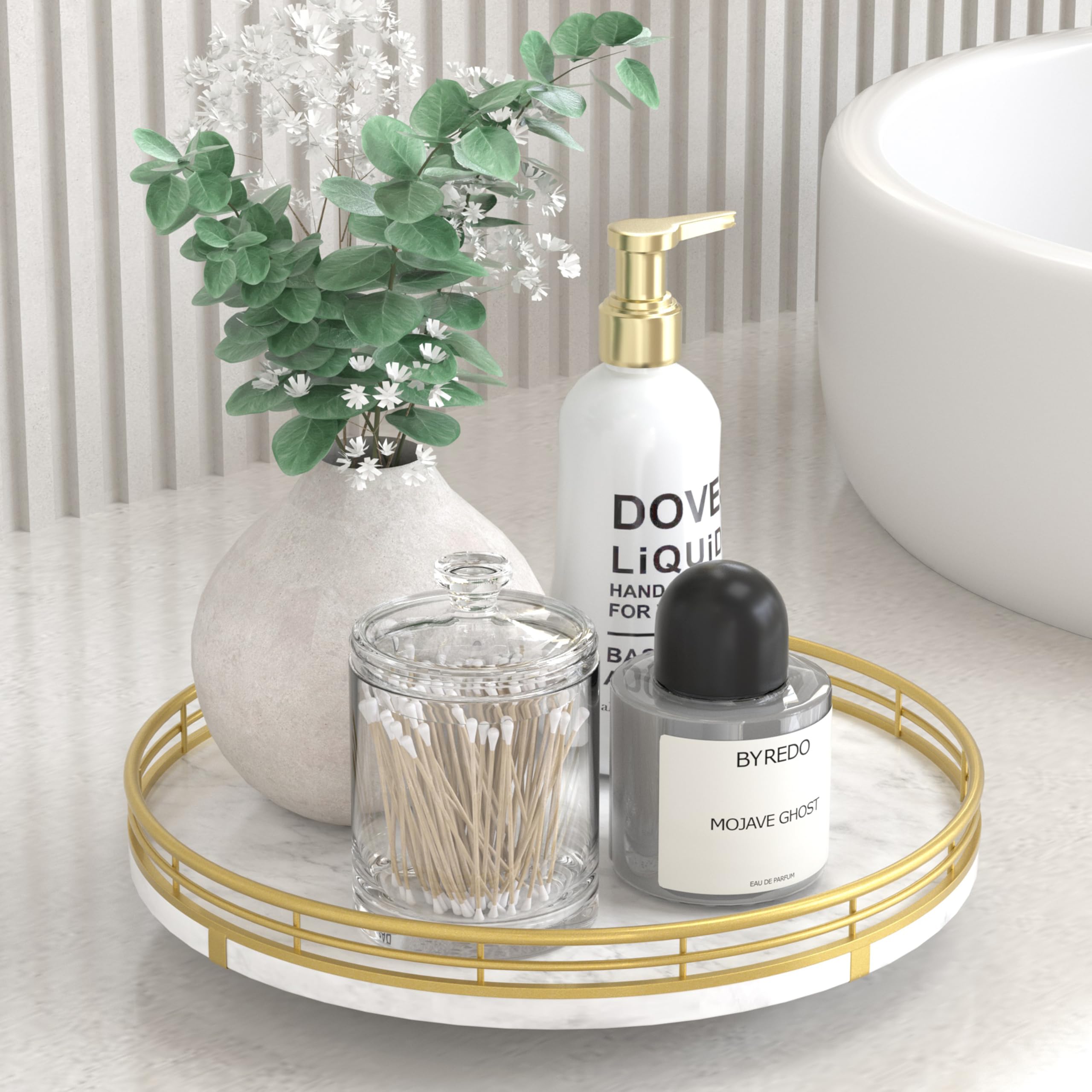 AMH 10-Inch White Marble Lazy Susan with Gold Frame