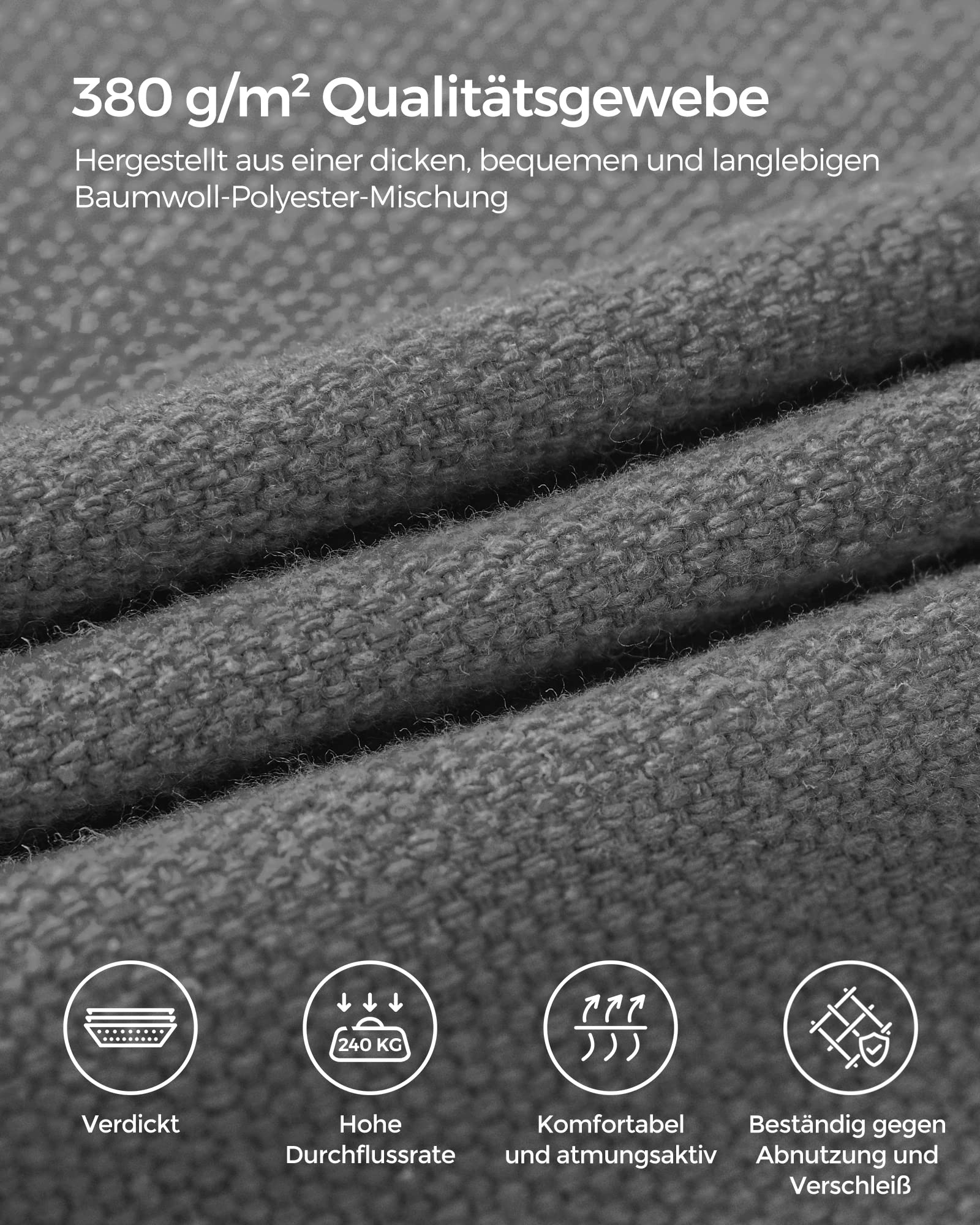 SONGMICS Hängematte, 210 x 150 cm, auf 5 Verschiedene Höhen verstellbar, Gestell aus Metall, bis 240 kg belastbar, für Garten, schwarzes Gestell und graue Hängematte GHS001G01