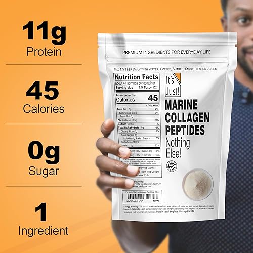 Miniatura 3 de It's Just! - Péptidos marinos de colágeno tipo I y III, fuente de pescado blanco, probado para metales pesados, sin gluten, sin OMG, sin sabor