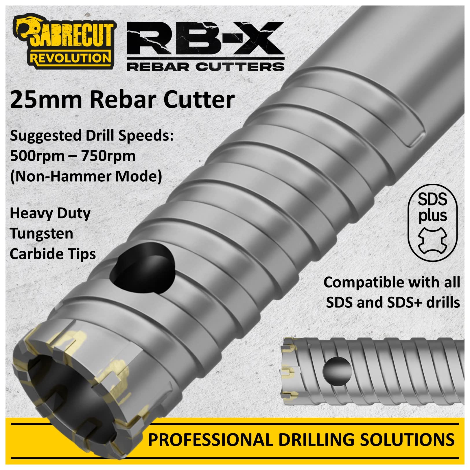 SabreCut 1pc SCRB25 25mm x 300mm Wiertła Wytrzymały | Wytrzymałe końcówki z węglika wolframu i precyzyjny lut trwale tną osadzone zbrojenie