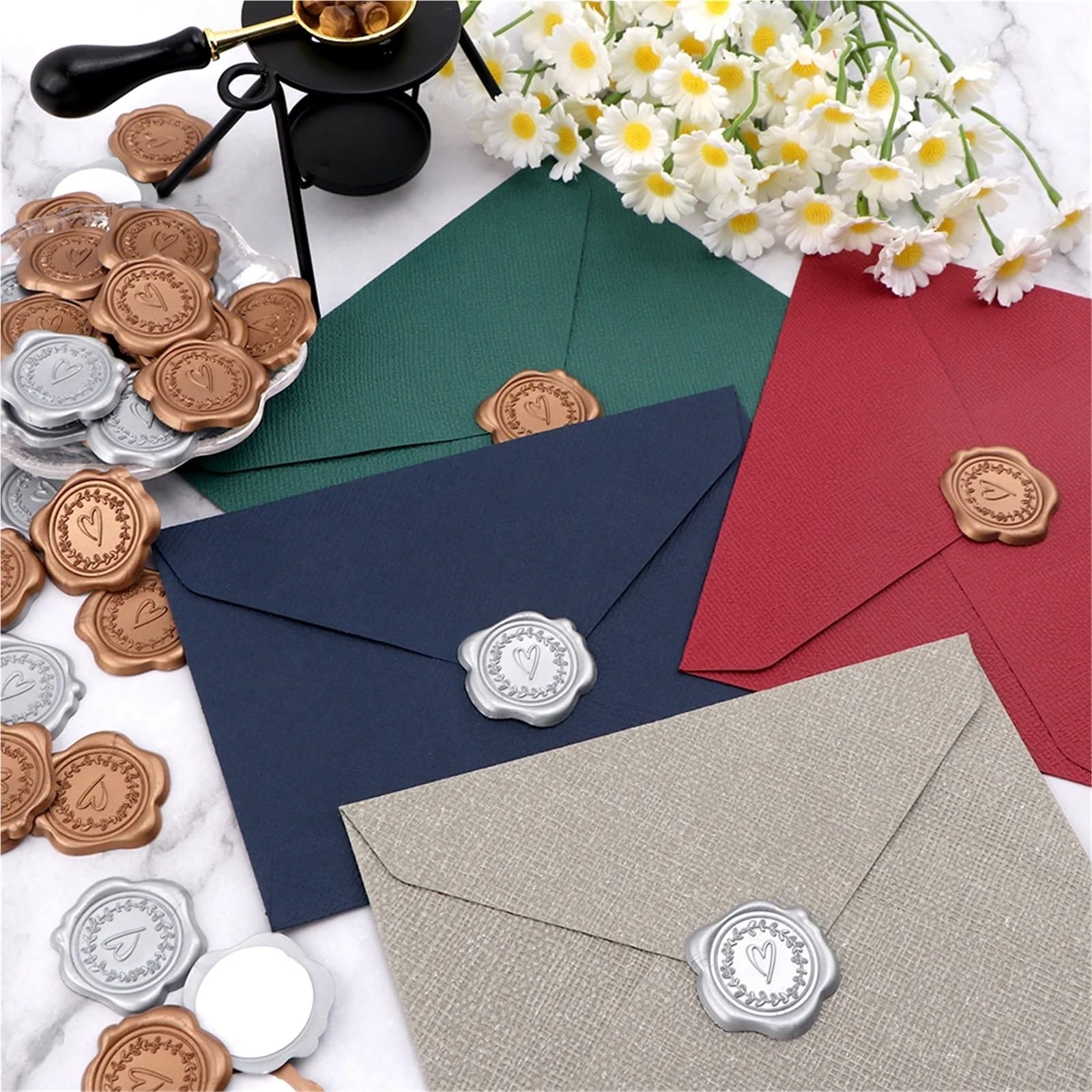 Adesivi con sigillo di ceralacca | Multicolor 25/50/75 pezzi for matrimonio: buste autoadesive con motivo a cuori in rilievo(Bronze 75pcs)