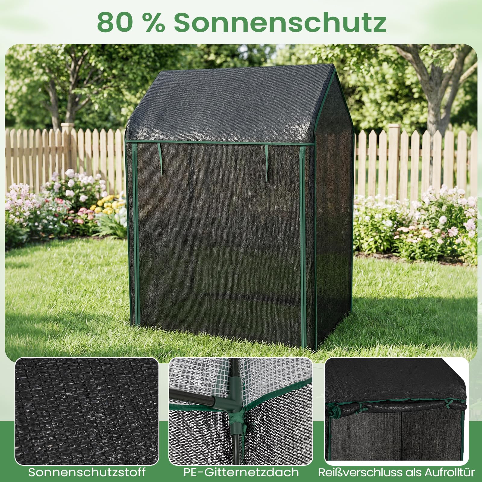 COSTWAY Tomatengewächshaus klein 129 x 80 x 173 cm, Tragbarer Foliengewächshaus mit schwarzem Sonnenschutznetz, PVC-Folie, Tür, Fenster & Erdnägel, Gewächshaus für Garten & Balkon