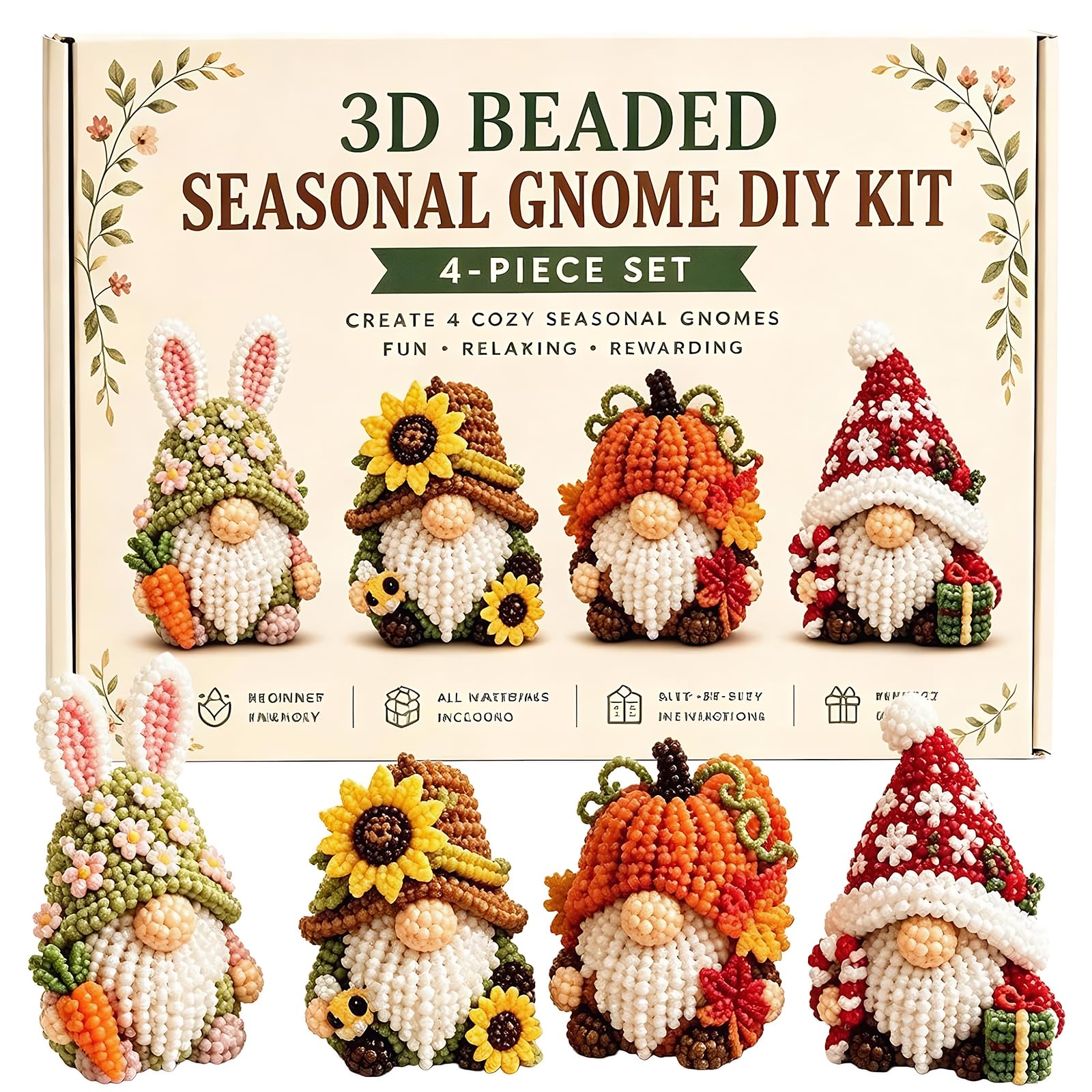 Spoworovi Tiny 3D Beaded Animal DIY Kit, Cute 3D Beaded Gnome DIY Kit with Instructions, Colorful Bead & Tools for Adults and Beginners