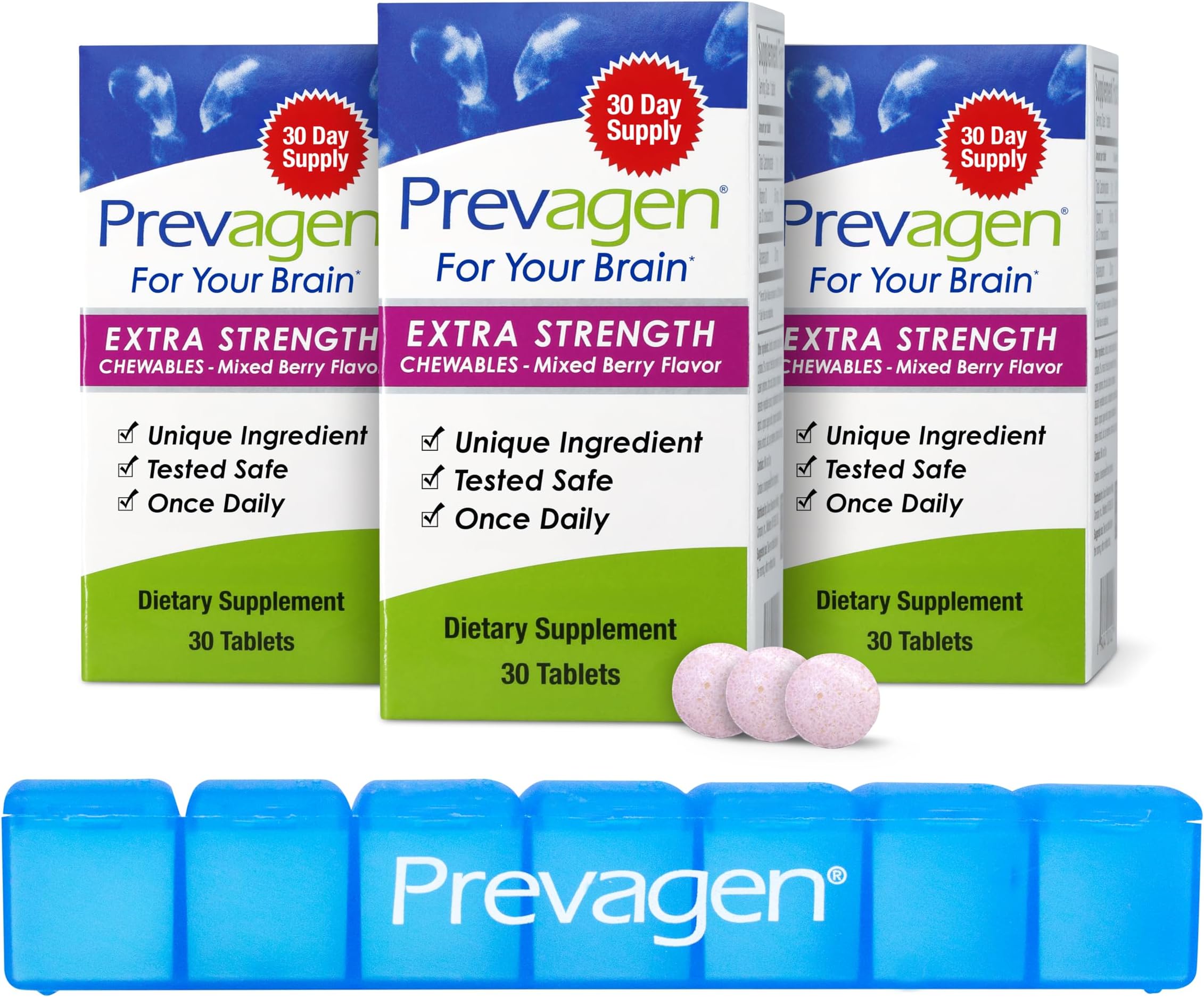 Extra Strength Mixed Berry Chewables - 90 Tablets (3 Month Supply) | Formulated for Your Brain | 20mg of Apoaequorin Plus Vitamin D3 with 7-Day Pill Minder