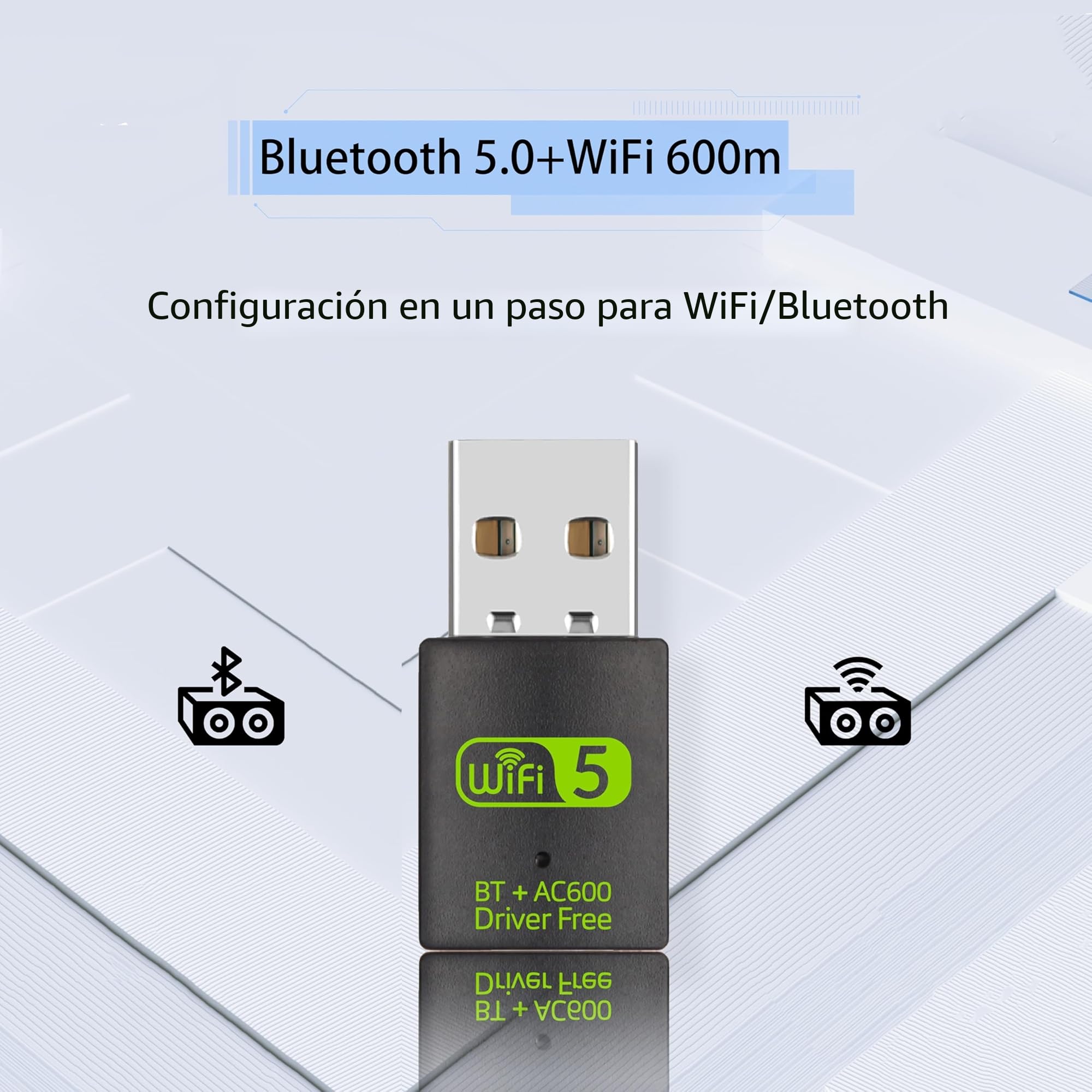 WiFi USB para Pc - 433 Mbit/S 5GHZ， 150 Mbit/S 2,4GHZ， Compatible con Windows 11/10 / 8.1/8 / 7 / XP, Sin Necesidad De Instalar El Controlador, con Función Bluetooth