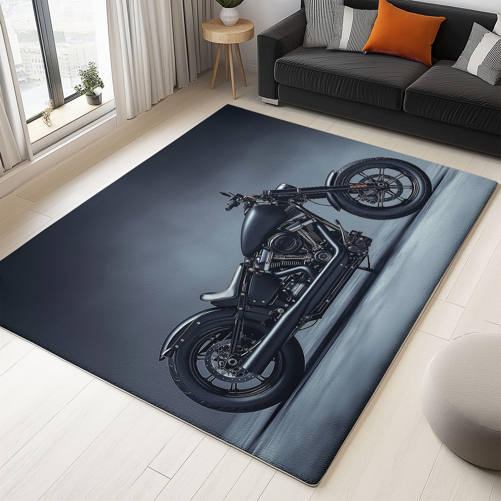 Tapis Salon Moto Moderne Imprimé Antidérapant 140 x 200 cm Noir