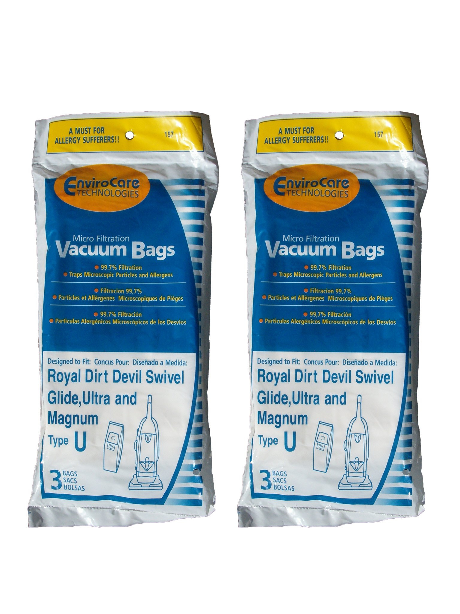 6 Royal Dirt Devil Type U MVP Swivel Allergy Vacuum Bags