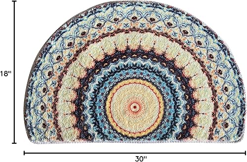 Miniatura 2 de Apular Tapete de baño bohemio con diseño de mandala, estilo bohemio, medio círculo, para interiores y exteriores, antideslizante, tapete de baño