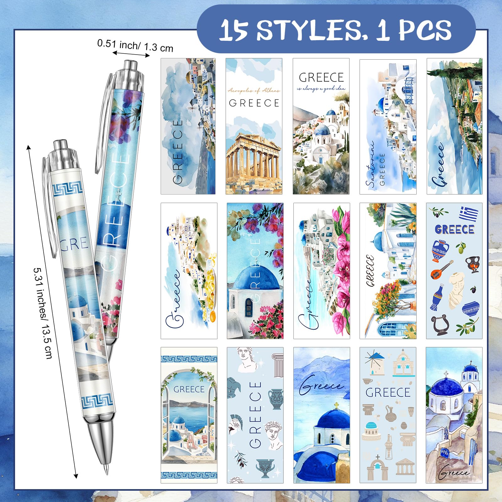 Sayglossy 15 Pcs Greece Travel Ballpoint Pens Greece Souvenirs Gifts Greek Travel Pen Bulk Retractable European Souvenirs for Office Supplies Traveler Gifts