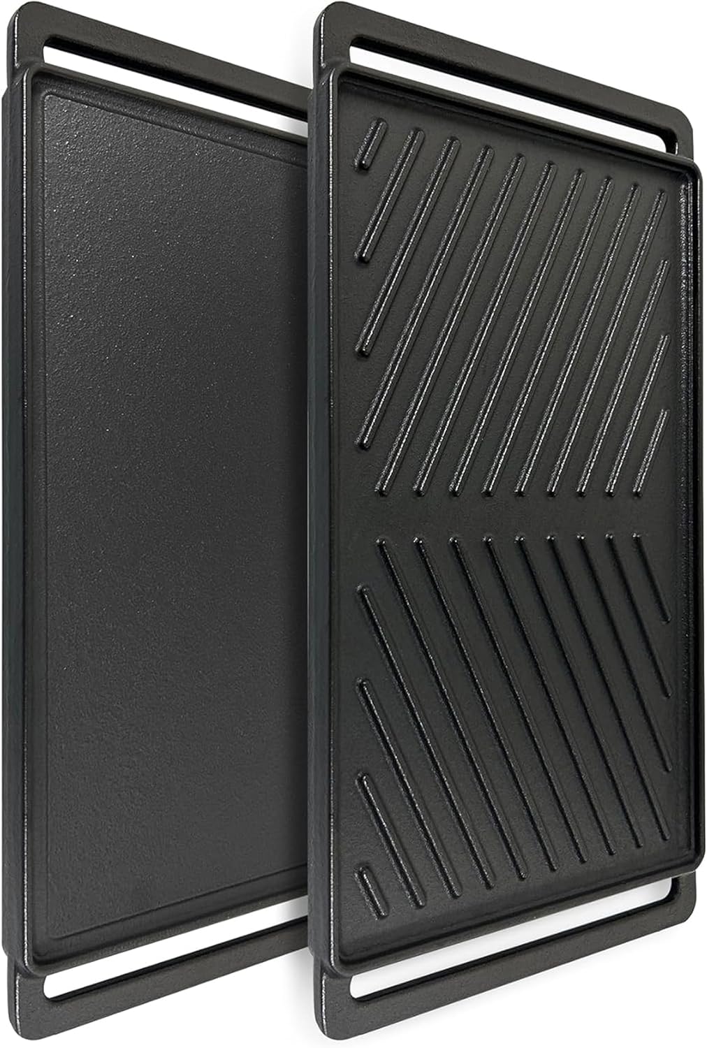 SafBbcue Reversible Cast Iron Grill Griddle Plate for Most Gas Grill Wood Pellet 19" x 9.5", Replace for CCP-2000 Ribbed Grill & Smooth Flat Top Griddle, Heavy Duty Cast Iron, Outdoor Indoor Cast Iron 19" x 9.5" x 0.8"