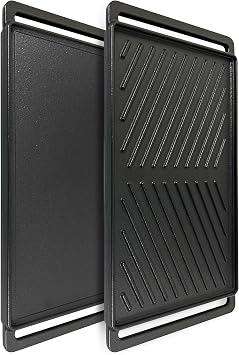 Reversible Cast Iron Griddle Plate for Most Gas/Pellet Grills 19" x 9.5 | 19"x9.5" Reversible Griddle Replace for CCP-2000 Ribbed Grill & Smooth Flat Top Griddle, Heavy Duty Cast Iron, Even Heat