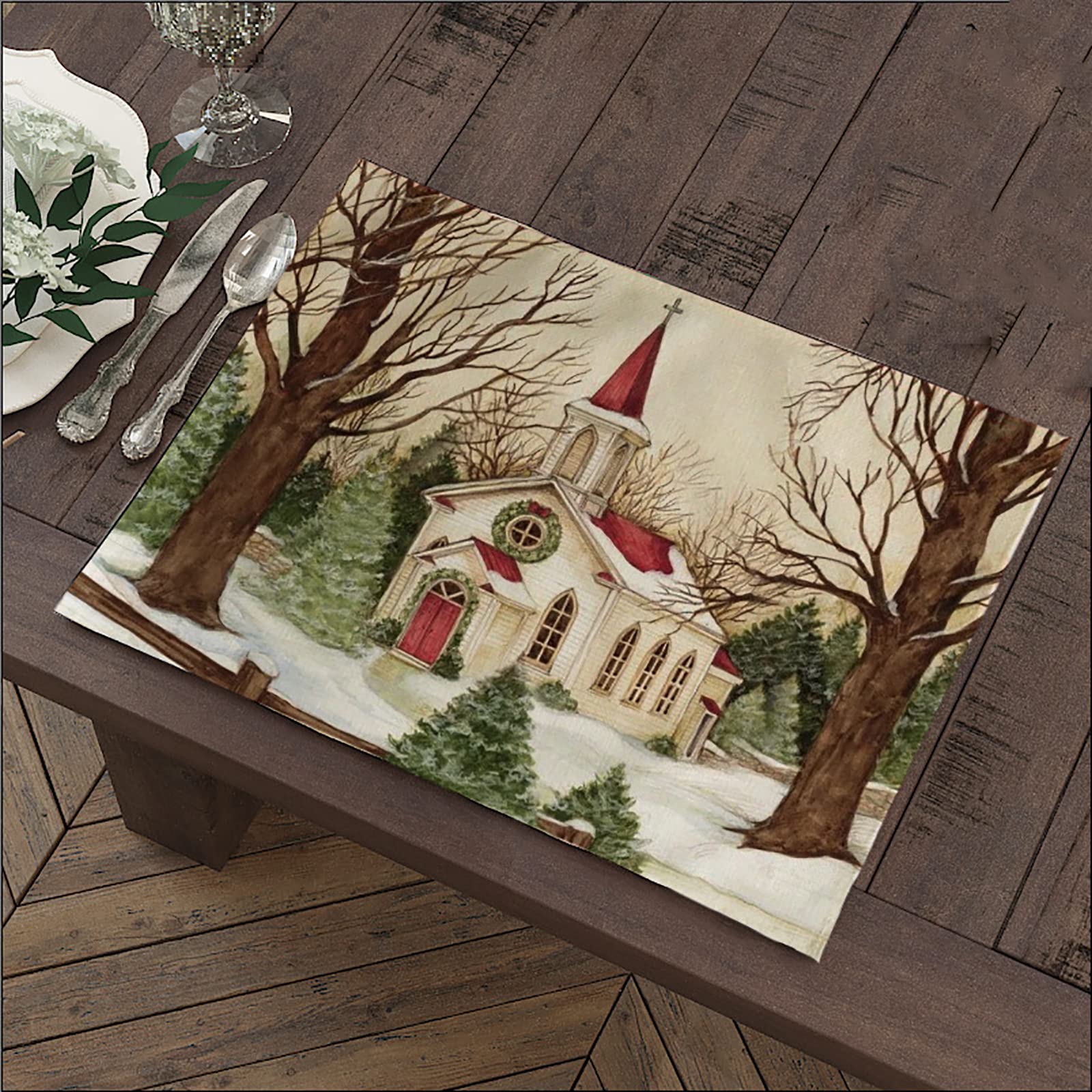 AmDxD Lot De 6 Dessous De Table - Décoration De Sapin De Noël - En Coton - Résistant Aux