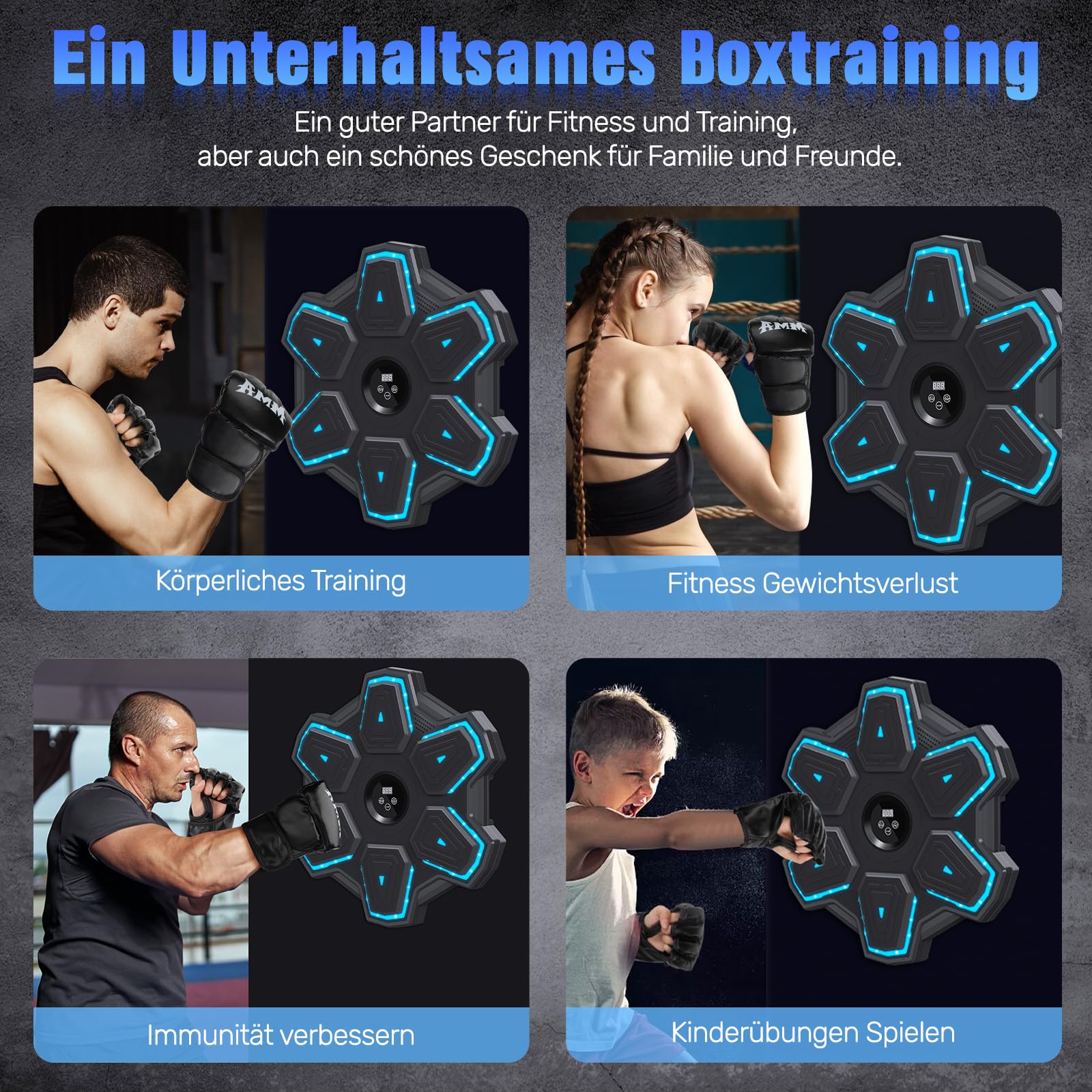 semai Music Boxing Machine, Bluetooth Boxmaschine mit Musik, LED Wandmontiertes Boxziel mit 9 Geschwindigkeitsmodi & Zählmodus, Elektronisches Boxtrainingsgeräte für Heimtraining, Fitnessstud