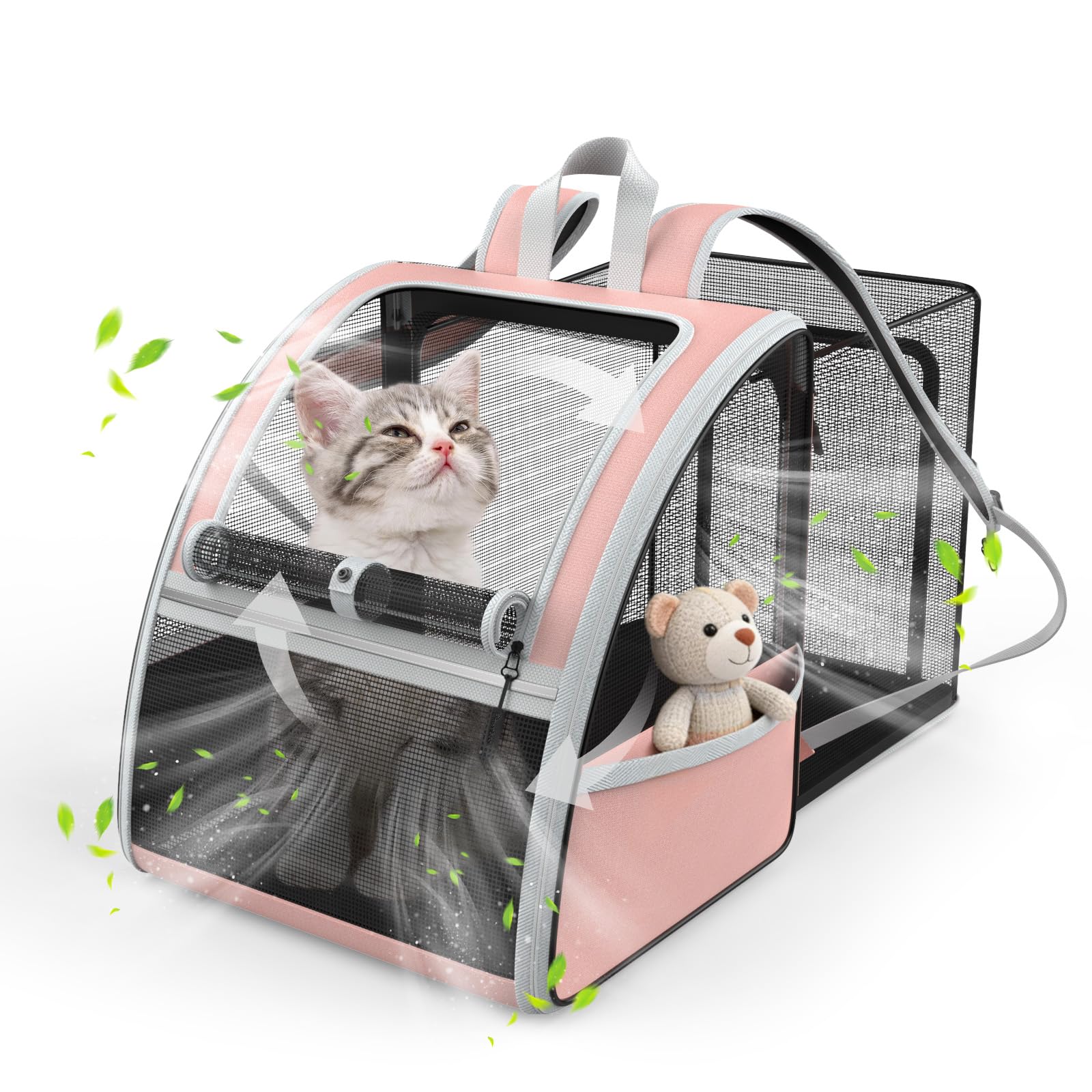 Pawaboo Zaino Trasportino per Gatti, Zaino Espandibile con Rete Traspirante per Gattini e Cuccioli, Struttura in Acciaio Migliorata, Borsa Pieghevole per Gatti per Escursioni (Fino a 22 Libbre)