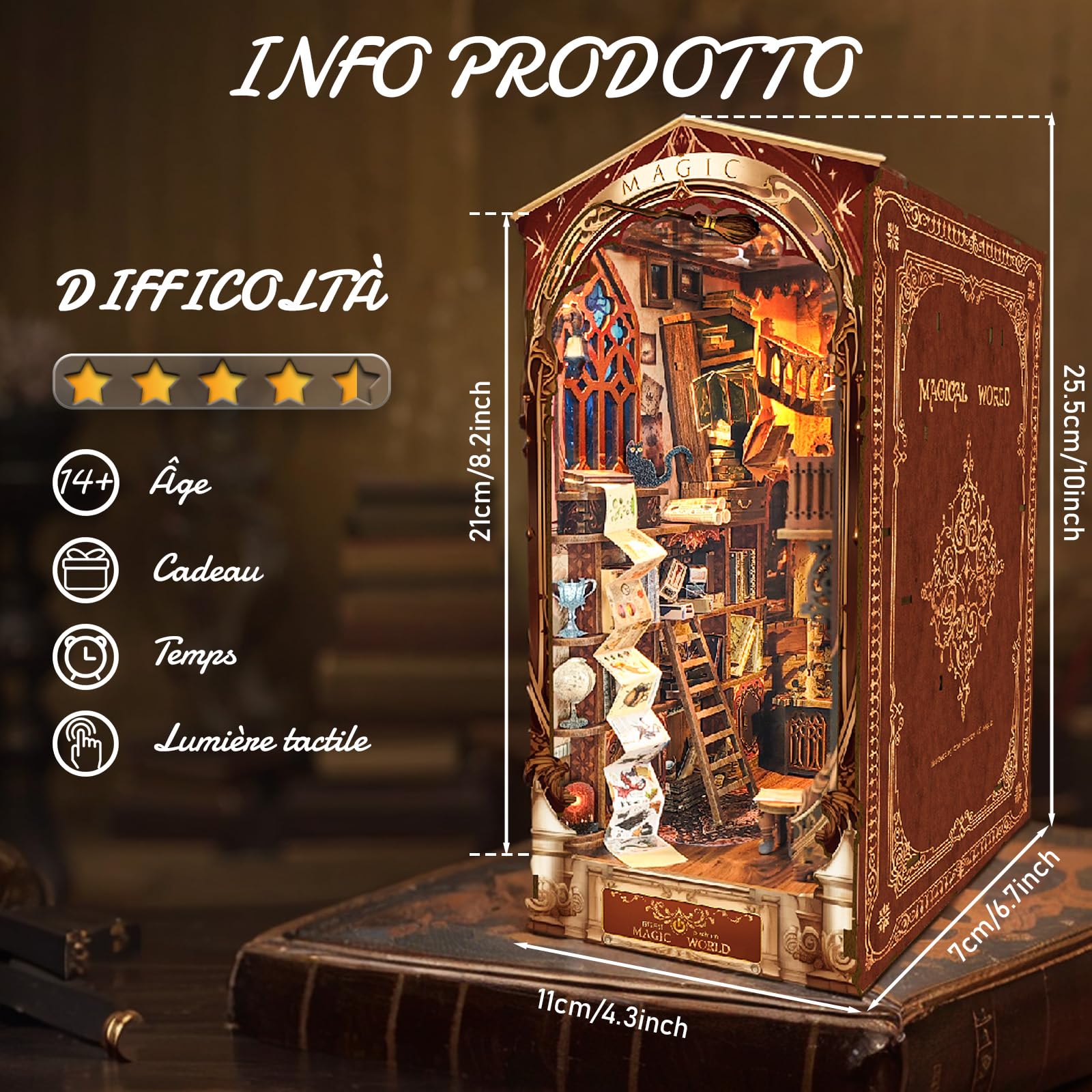 Kit Book Nook Fai Da Te - Mini Libreria 3D Con Luci LED Per Decorare La Tua Stanza - Foto 3