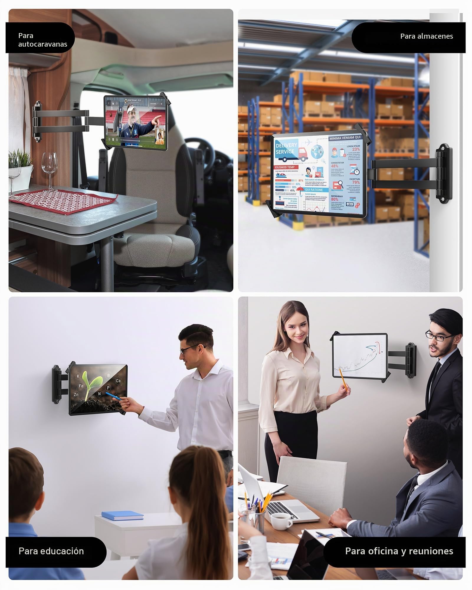 AboveTEK Soporte de Pared para Tablet Antirrobo - Compatible con Tablets de 7 a 11 Pulgadas, Incluyendo iPad, Galaxy Tab, Slate, Fire y Más - Brazo Largo Articulado Ajustable con Rotación (Plata).