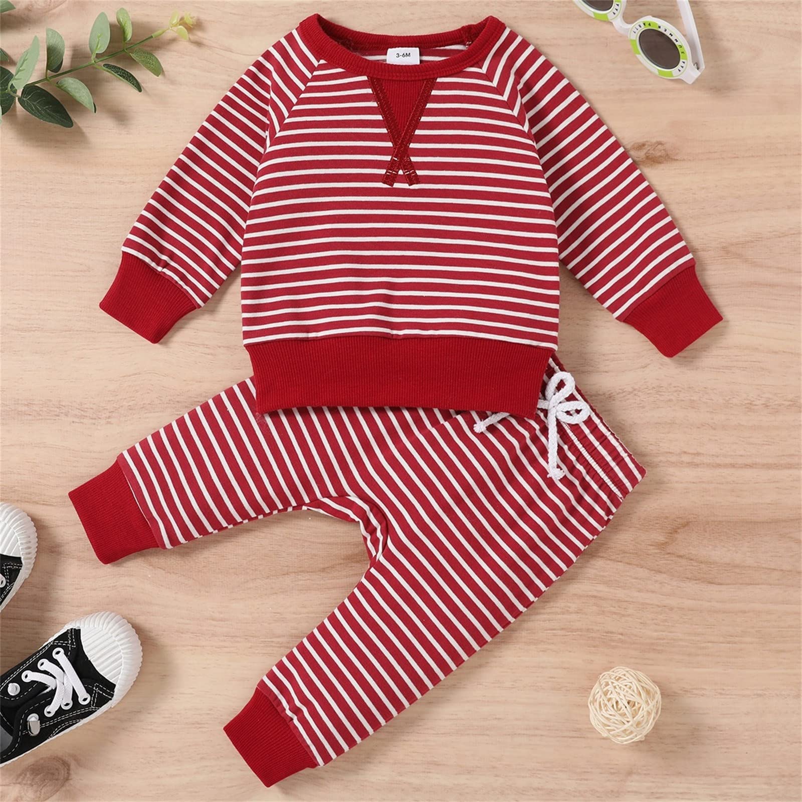 Infant Newborn Kids Baby Boys Girls Striped Patchwork Long Sleeve Blouse Tops Cotton Halloween Boy (Red, 18-24 Months)