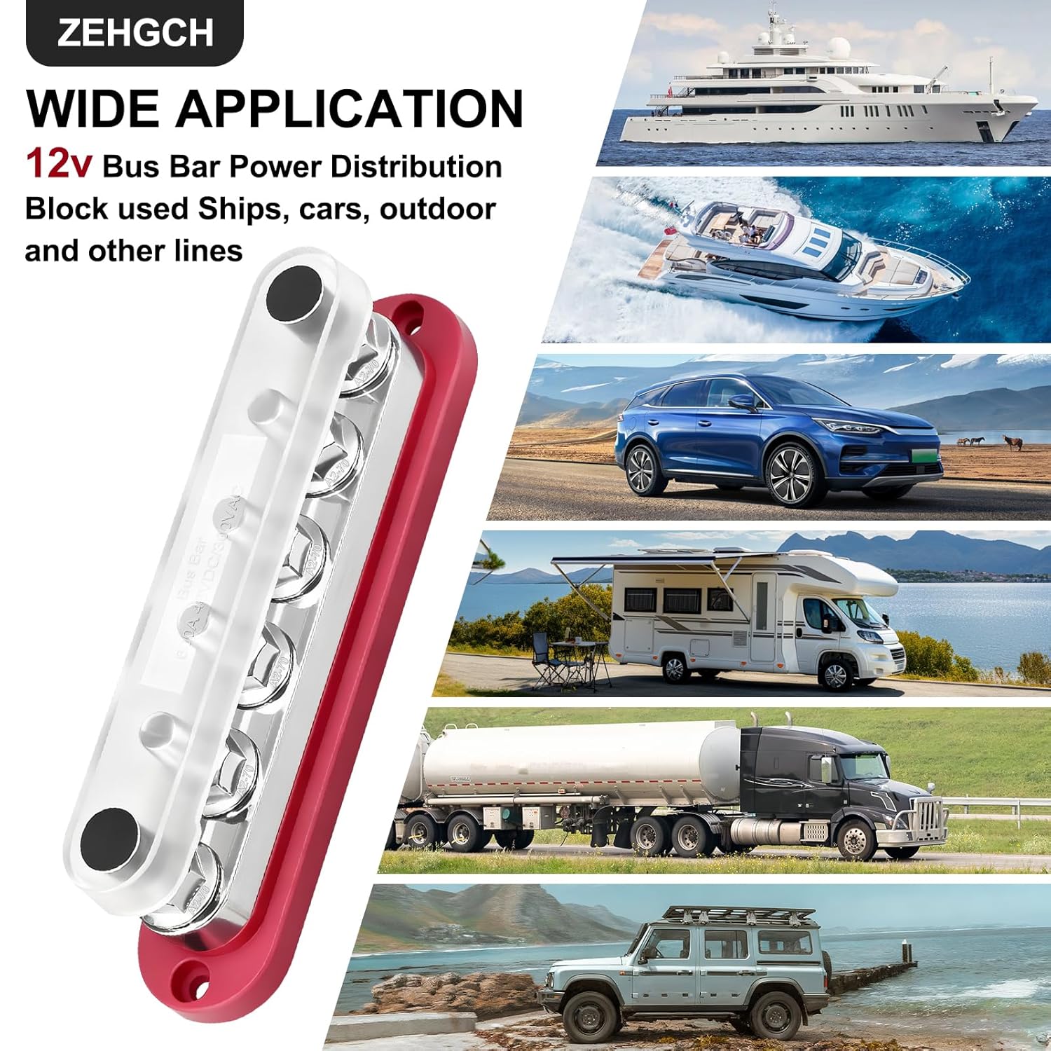 600A Bus Bar 12V Power Distribution Block with 3/8" Studs,Marine Battery Bus Bar Terminal Block Positive & Negative for Automotive Car Boat Solar System (600A 6 x 3/8" Terminal Studs)