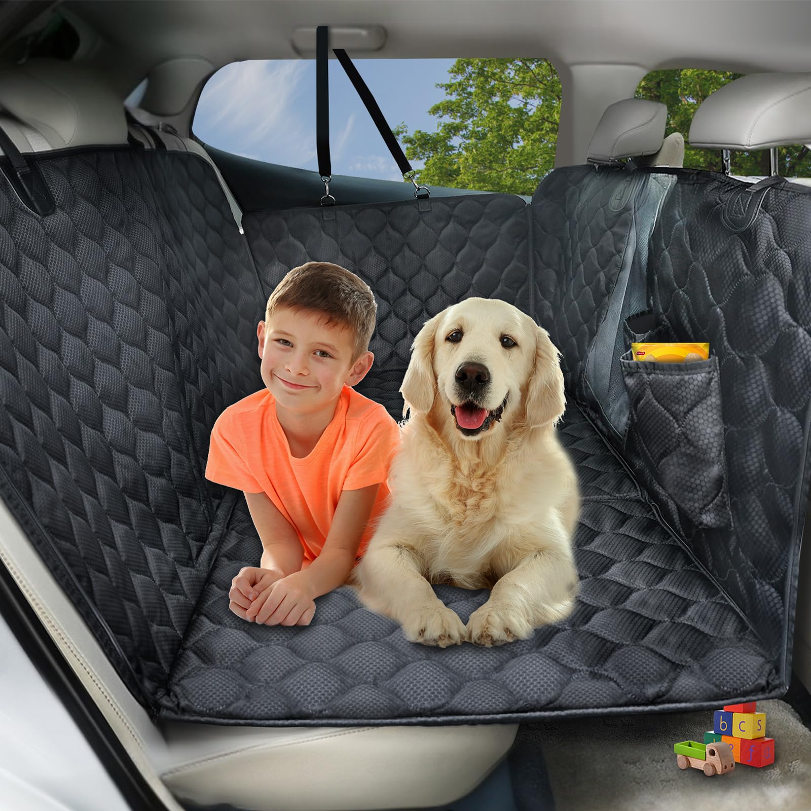Photo 1 of PETICON Back Seat Extender for Dogs with Hard Bottom, Waterproof Dog Car Seat Cover for Back Seat, Dog Hammock for Car with Mesh Window, Non-Inflatable Car Bed Mattress for Car SUV Truck