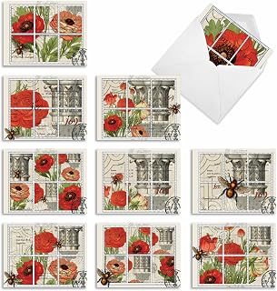 The Best Card Company - 10 Retro Blank Cards with Envelopes (4 x 5.12 Inch) - Artistic Boxed Assortment, Vintage Note Cards - What's the Buzz M3983