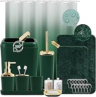 Vista 9 de Juego de accesorios de baño rosa, de plástico, con bandeja, dispensador de jabón, portacepillos de dientes, vaso, jabonera, cepillo para inodoro