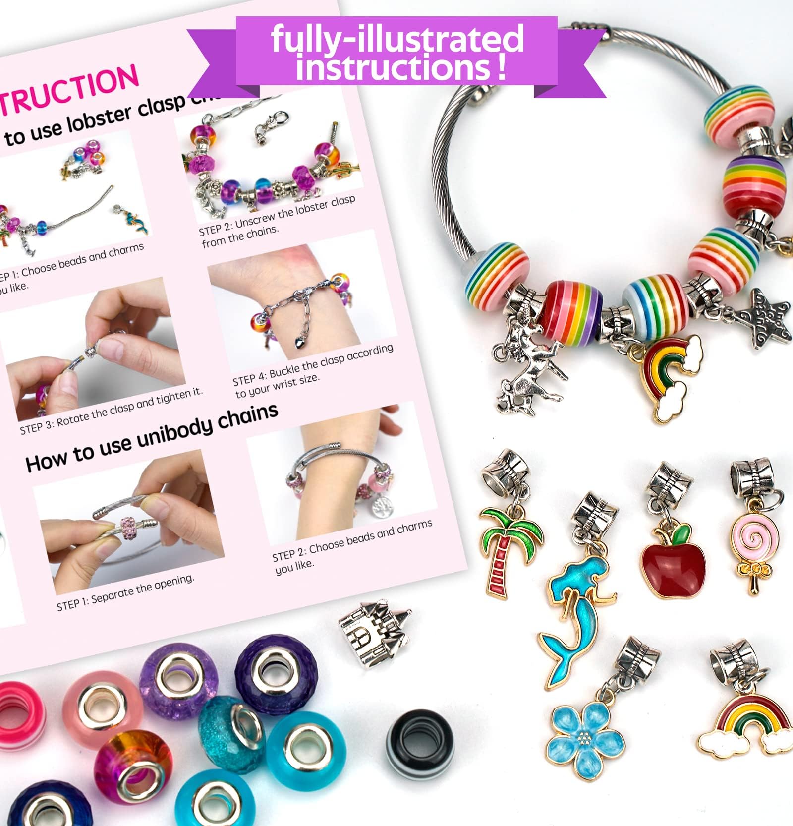 WuGU Cadeau Fille 6-13 Ans Enfant, Kit De Fabrication De Bracelets, DIY Charms Bracelet, Jouet Fille, Kit Créatif, Kit Fabrication Creation Bijoux Enfant Pour Cadeau De Noël Et Anniversaire