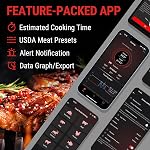 ThermoPro TempSpike 500FT Thermomètre à viande sans fil, thermomètre à viande Bluetooth sans fil pour la dinde Lamb de boeuf, Thermimètre à viande numérique sans fil BBQ Thermomètre à fumeur dans le four