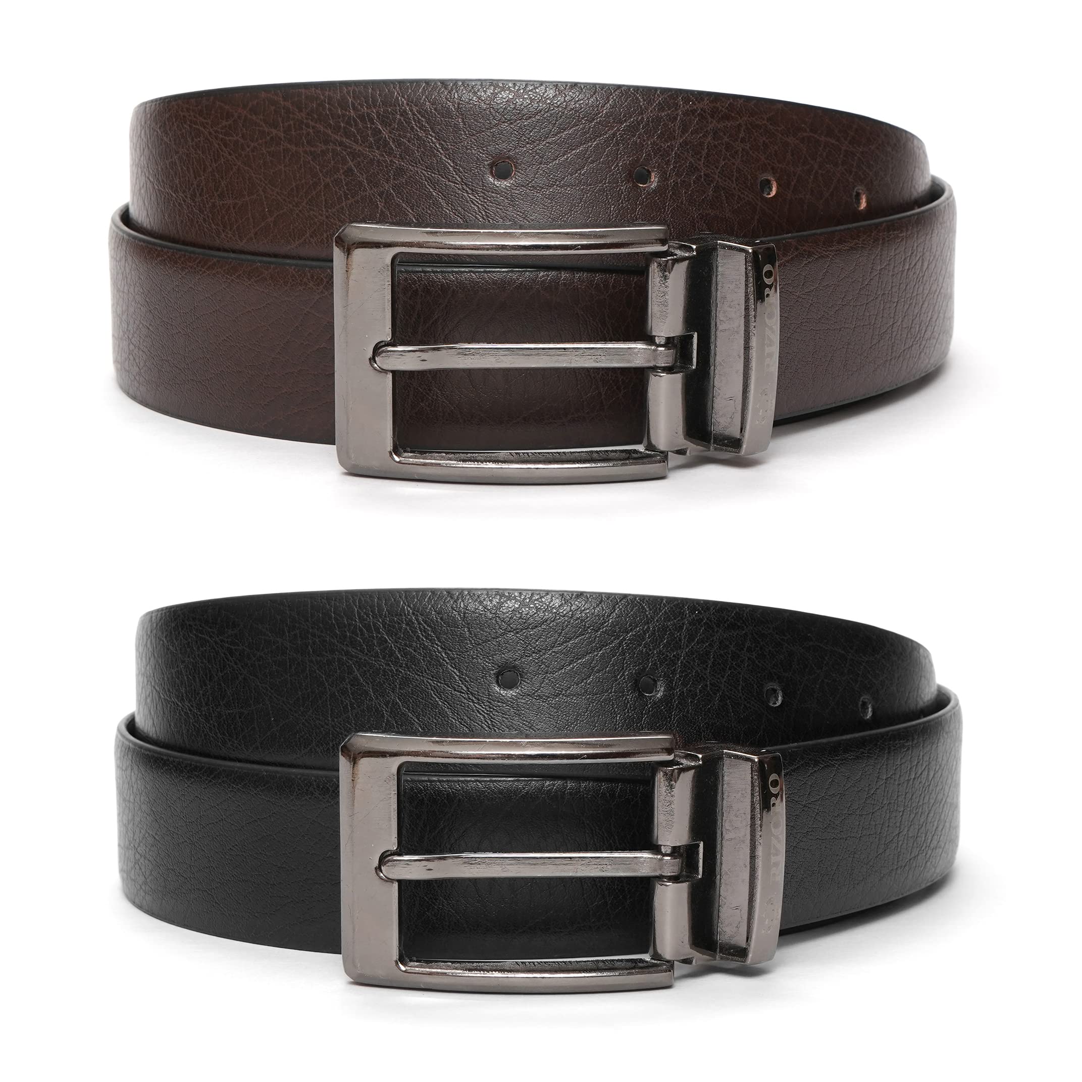 RIZORO Reversible Formal Pu Leather Belt For Men with Silver Alloy Buckle (Color- Black/Brown | 50 Inches Length Waist - 44 Inches) (Premia) 2