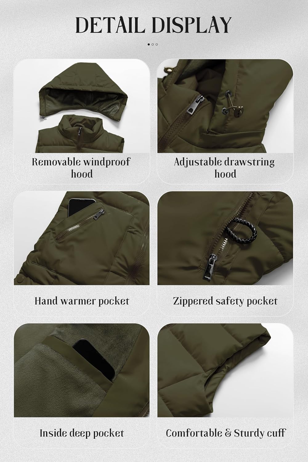 Chrisuno Women's Long Warm Puffer Vest Fleece Sleeveless Vests Waterproof Outerwear With Removable Hood - Image 7