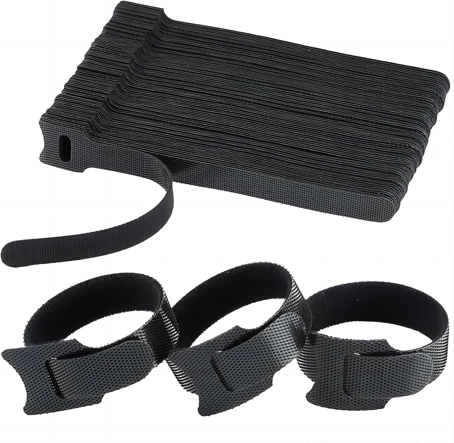 CABLE TIE 100Pcs Reusable Cable Ties, 6 Inch Adjustable Hook & Loop Organizer Straps for Home, Office and Data Centers (Black)