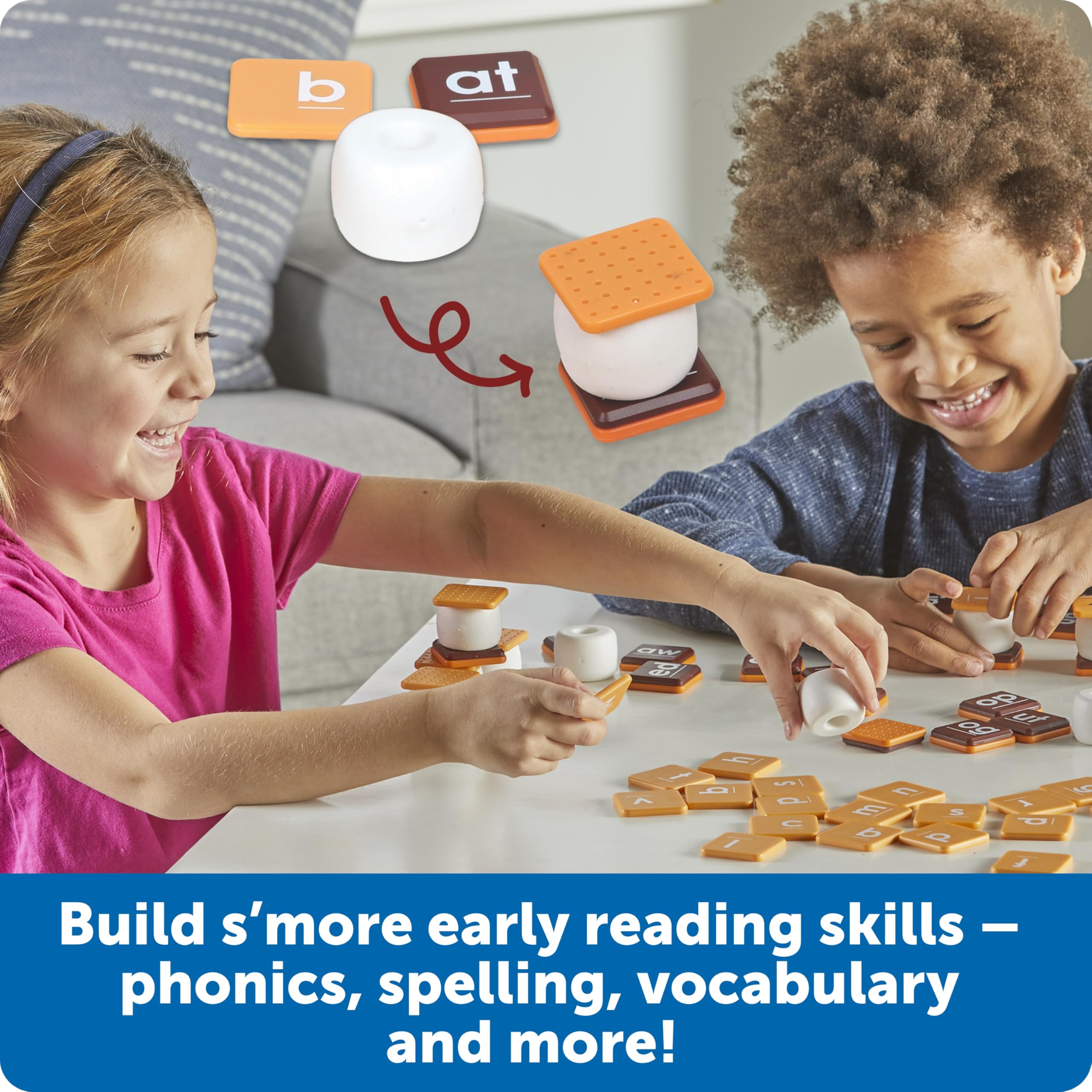 Learning Resources Let's Spell S'Mores!, Alfabeto Flash Card, giochi di parole, imparare a leggere, Strumenti per la dislessia per bambini, età 5+, 62 pezzi