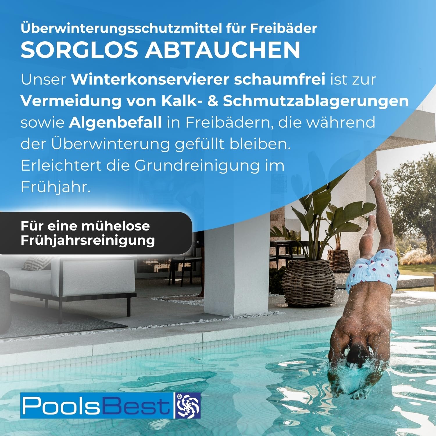 PoolsBest Pool Überwinterungskonzentrat 5L I hochkonzentriertes Wintermittel für Pools I schaumfreies Überwinterungsmittel I ideal zum Winterfest-Machen von Poolwasser I Pool Überwinterung
