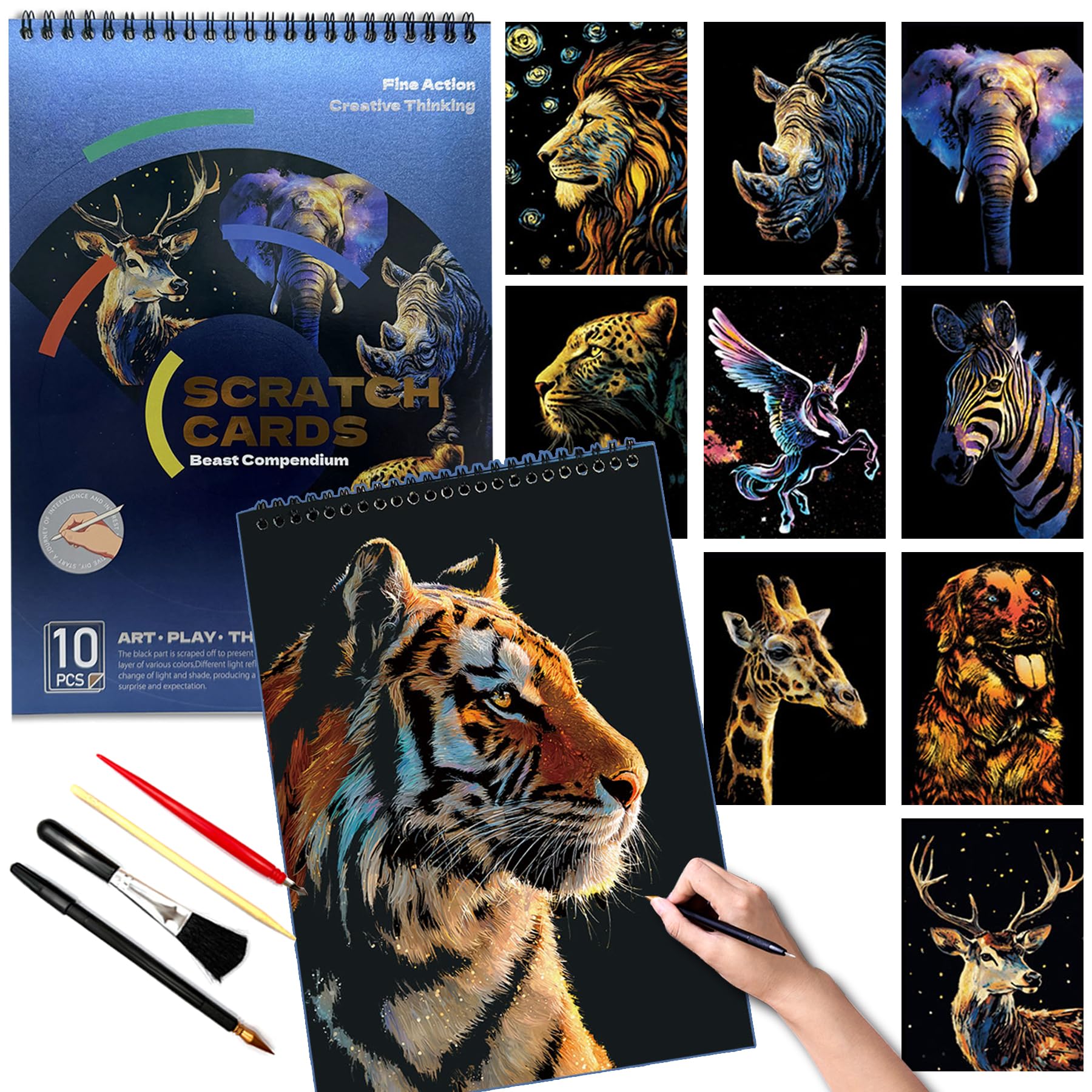 Kit de peinture à gratter animaux pour adultes, cadeau créatif 10 pièces