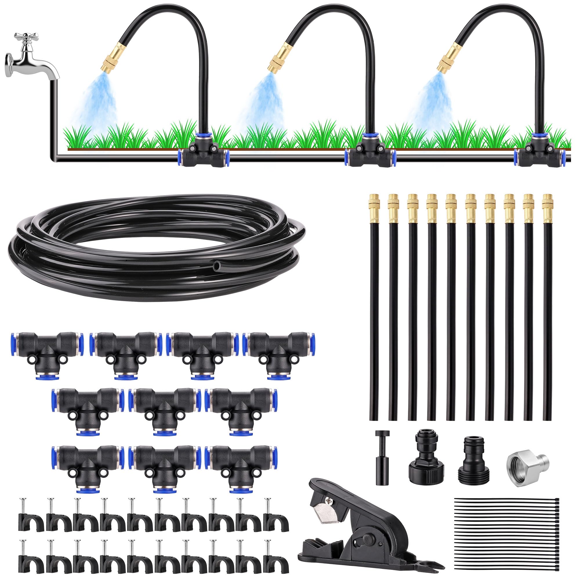Automatic Drip Irrigation Kit 33FT, DIY Garden Watering System with 10Pcs 360° Adjustable Bendable Brass Mist Nozzles