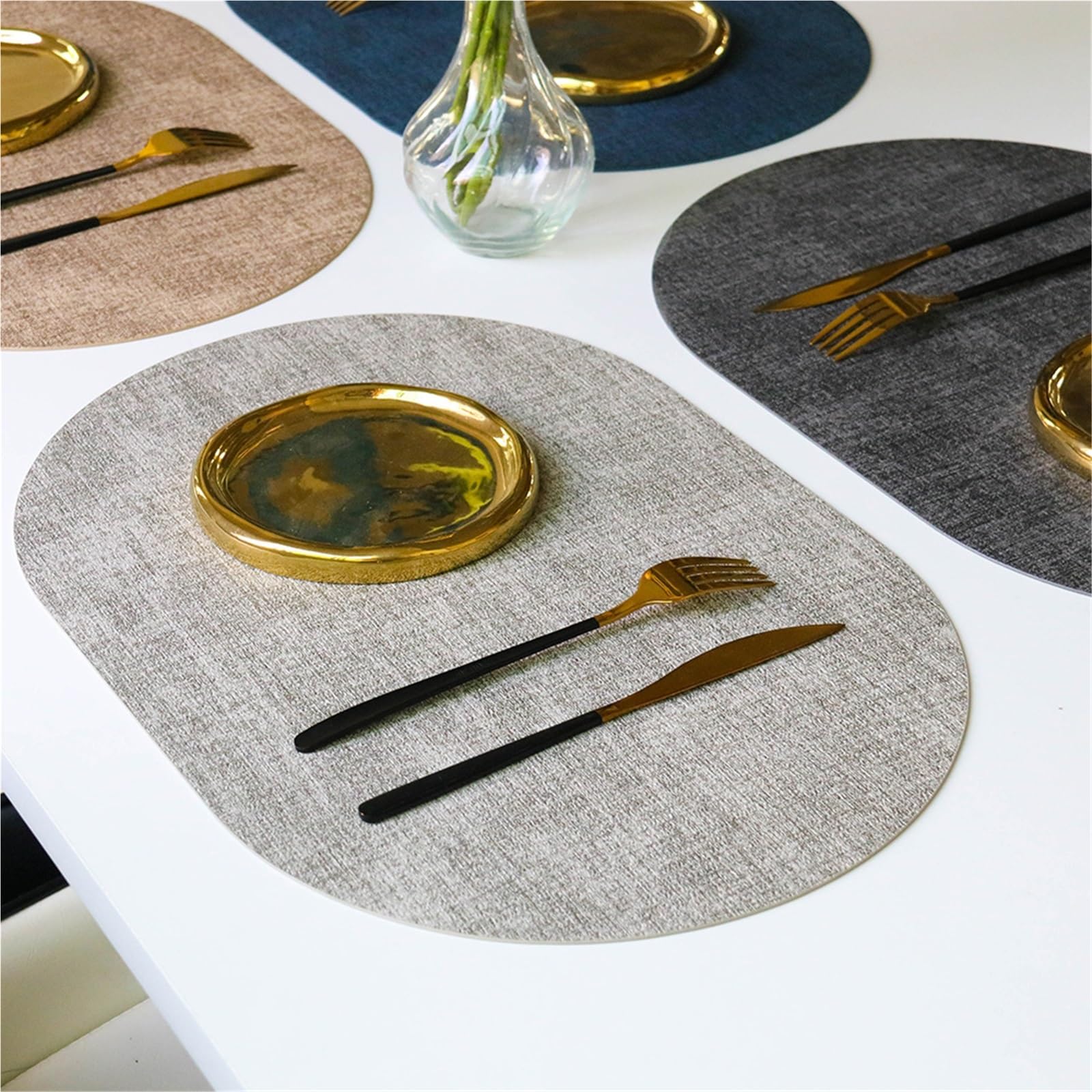 Décoration de Table, Sets de Table, Tapis de Cuisine/Salle à Manger en Similicuir, Forme Ovale, pour Restaurant à Domicile