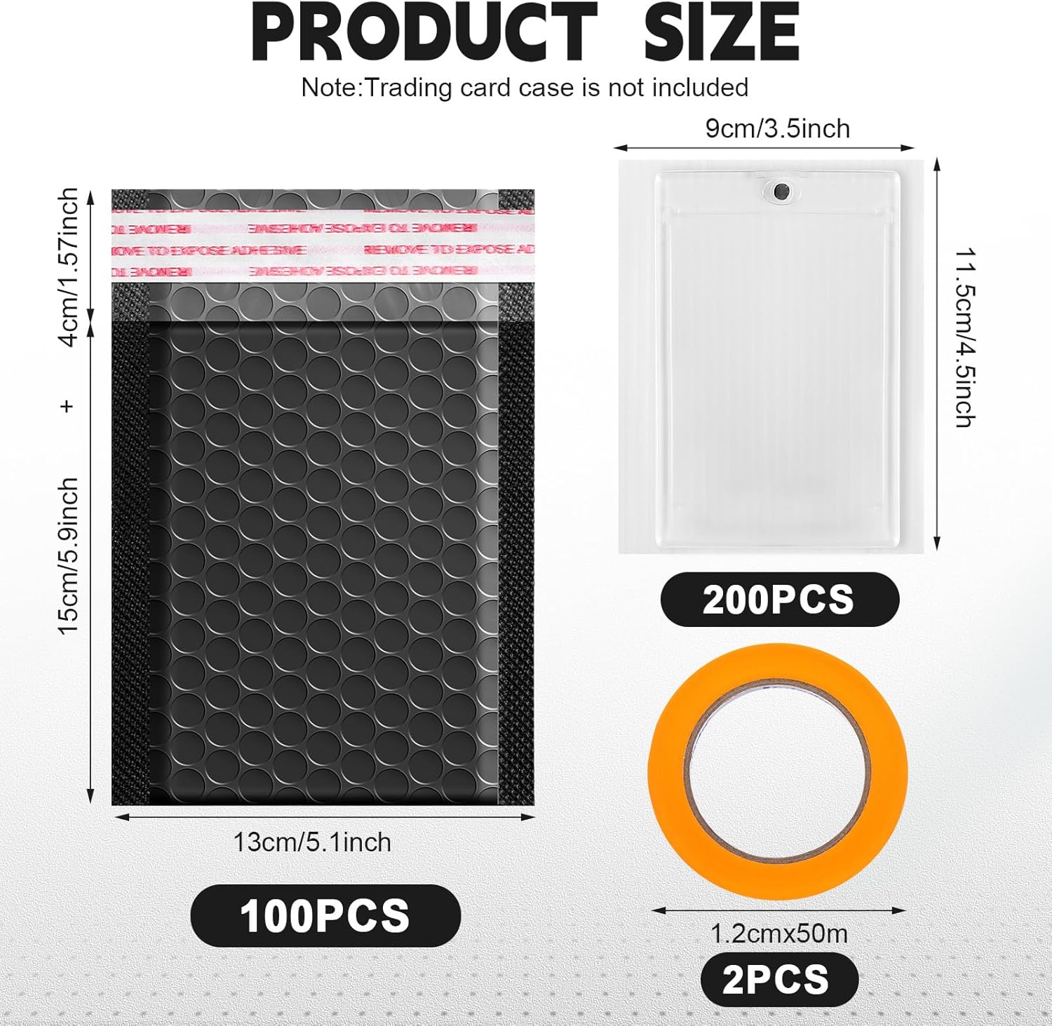 302 Pcs Trading Card Shipping Protector Set Include 200 Precut Plastic Inserts Card Mailers 100 Poly Bubble Mailers Padded Envelopes and 2 Masking Tape(Black,5.1 x 5.9 Inch) - Image 2