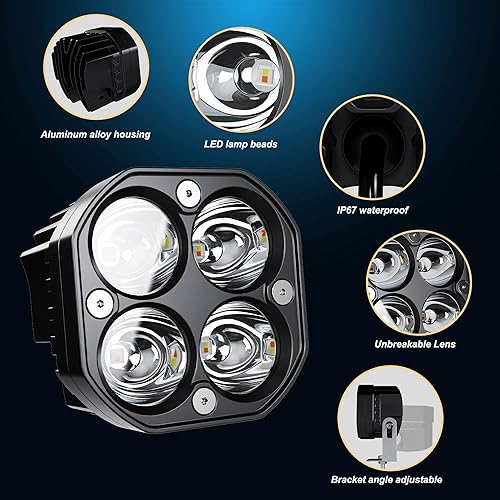 Miniatura 3 de 2 piezas de luces de trabajo LED de 3 pulgadas con haz puntual, parpadeo estroboscópico blancoámbar, seis modos, luces LED cuadradas en forma de