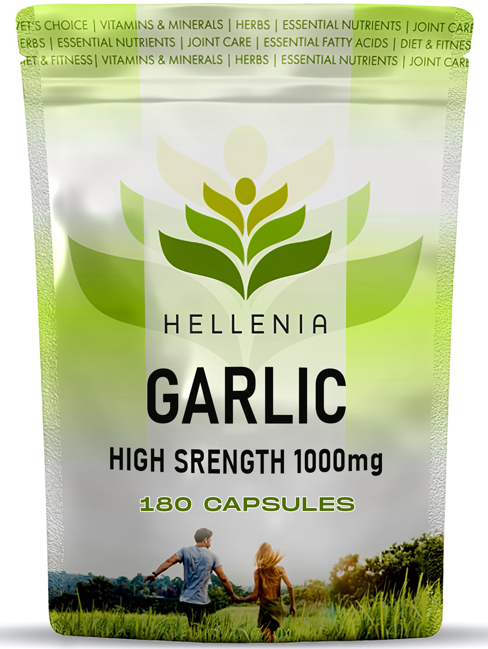Garlic High Strength 1000mg - 180 Capsules | 6 Month Supply | High Potency Odourless Garlic Extract Equivalent to 1000mg | Heart Health, Circulation & Immune Support - Made for Hellenia