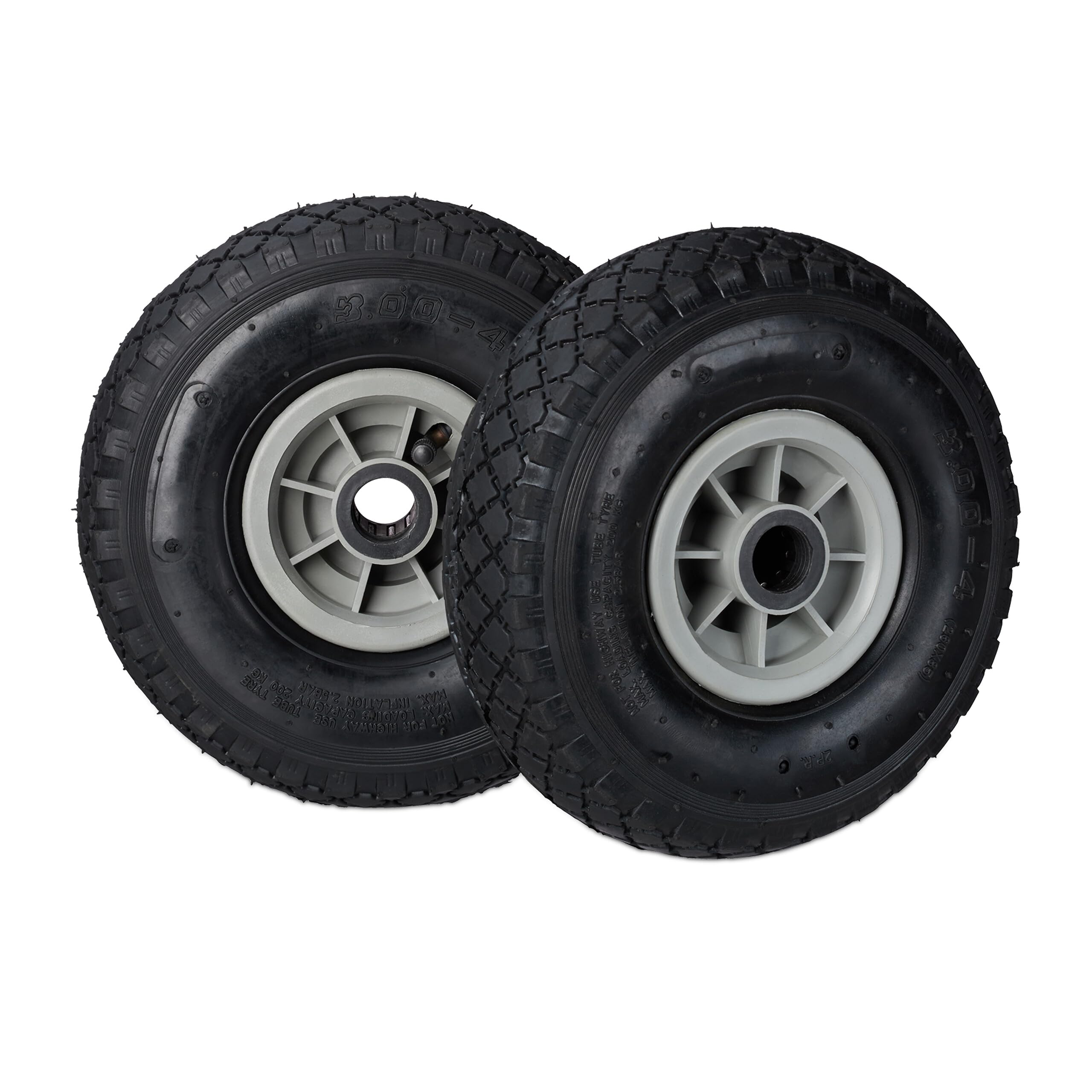 Relaxdays set van 2 steekwagenwiel, 3.00-4, luchtbanden, reservewiel, kunststof velg, 260x85 mm, as 25mm, zwart-rood