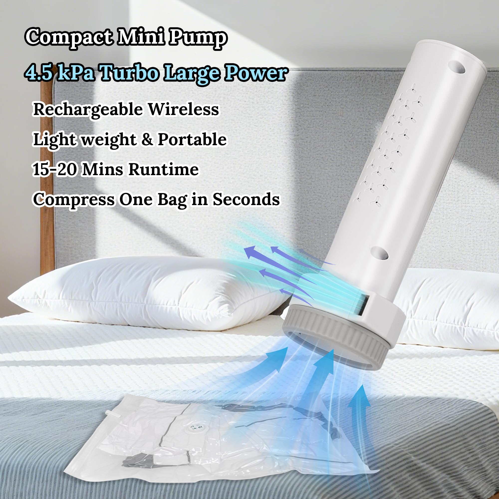 Sacchetti sottovuoto per abbigliamento da viaggio, salvaspazio, con pompa ad aria, imballaggio a compressione per bagagli e vestiti da viaggio (15 borse combinate+pompa elettrica)