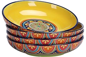 4-Pc Tunisian Ceramic Italian Pasta Bowls Made in Italy - Multicolor