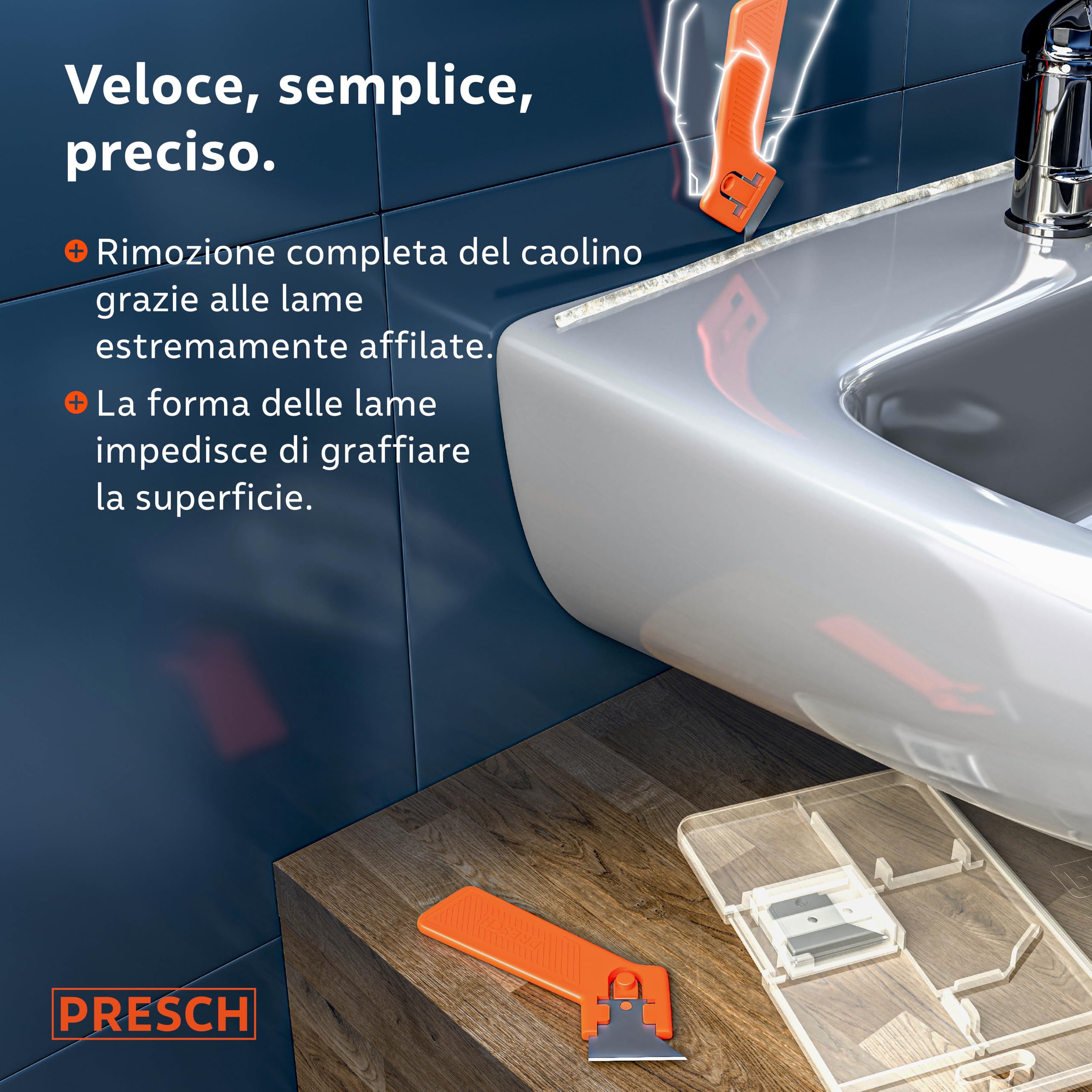 Presch Raschietto fughe incl. 3 lame - Per la rimozione precisa dei giunti grazie all'elevata nitidezza - Facile cambio delle lame - Raschietto silicone per sigillanti morbidi come acrilico e silicone