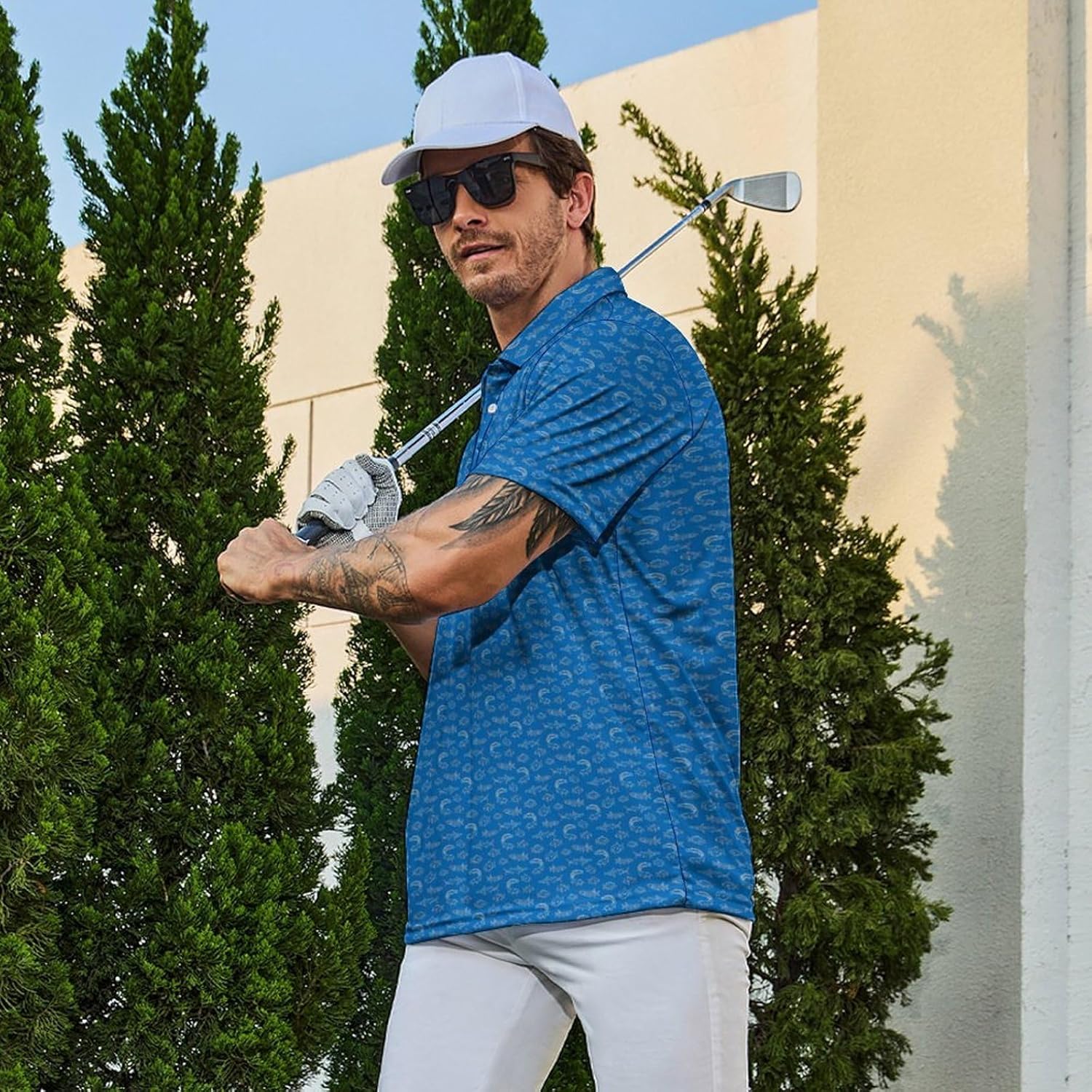 Funny Men's Golf Shirts Short Sleeve Moisture Wicking Performance Print Patterns Casual Collared Golf Polo Shirt for Men