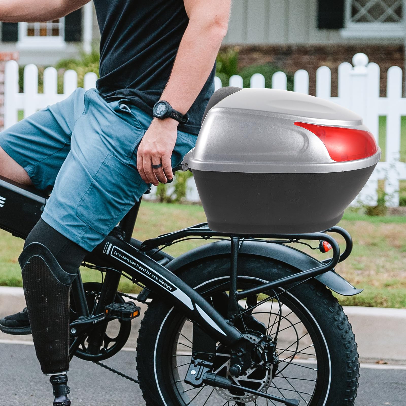 BESPORTBLE Baule Posteriore per Scooter, scooter trunk, Box Portabagagli in plastico argento, Grande capacità, per Viaggio e Uso Quotidiano