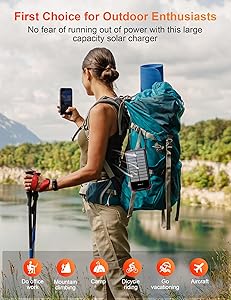 SOXONO Solar Charger Power Bank, PD 20W Fast Charging External Batter, 40000mAh Portable Phone Charger Built in 4 Cables with Dual Bright Flashlights for Camping, Hiking, and Outdoor UseRED