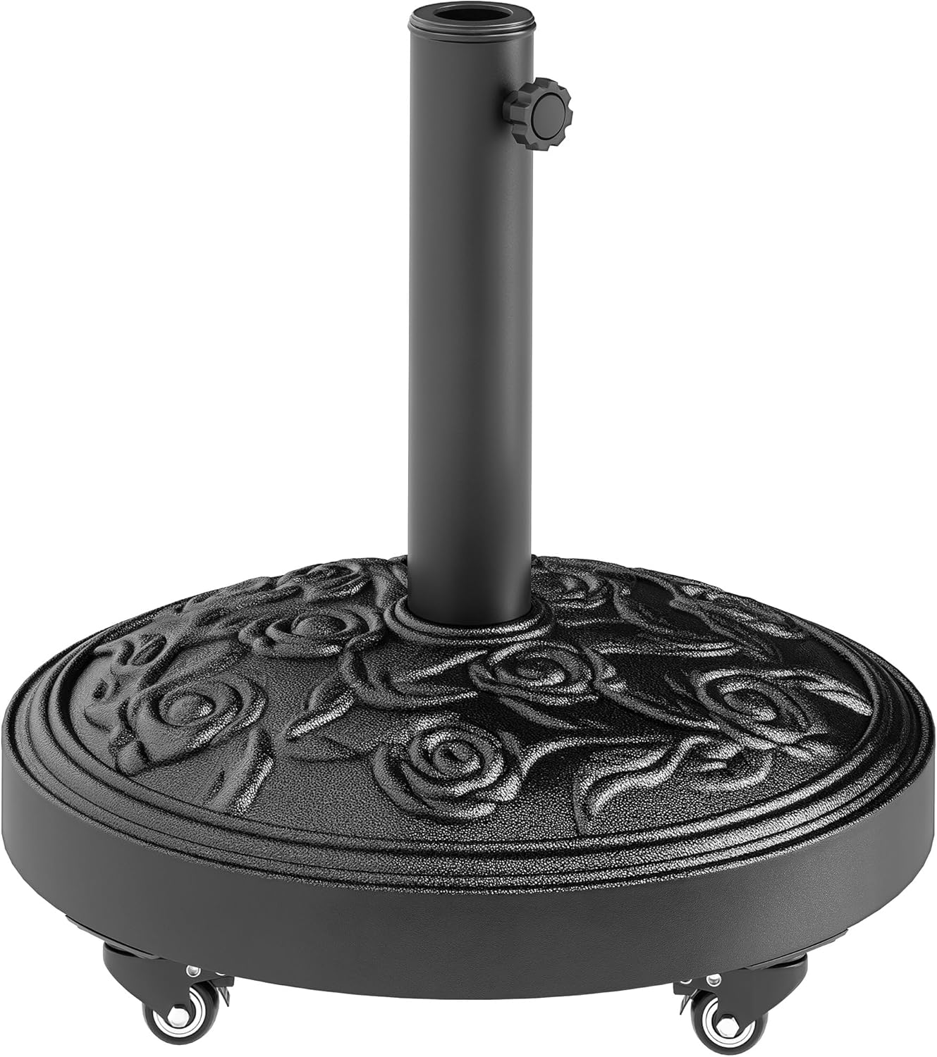 Outsunny Round Patio Umbrella Base, 46 lbs Resin Umbrella Base with Wheels, Outdoor Umbrella Stand for 1.3"/1.5"/1.9" Umbrella Poles for Outdoor, Lawn, Poolside, Black